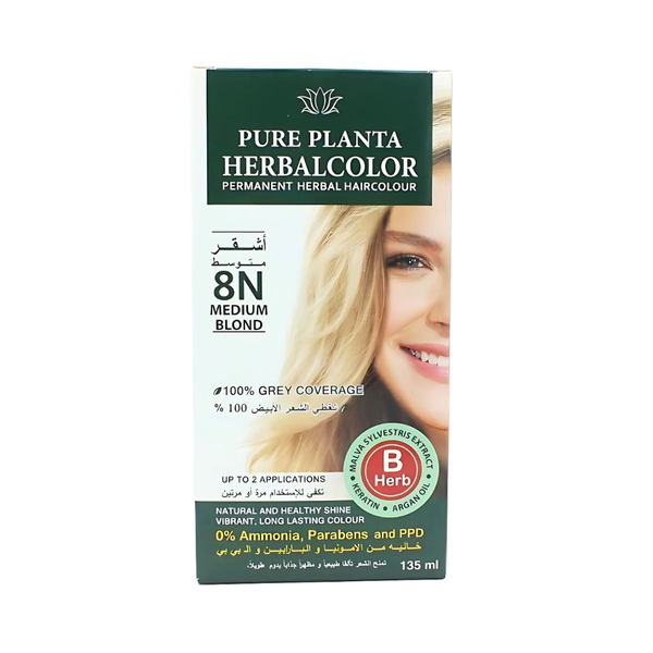 Pure plant 8N Ammonia-Free Hair Dye, Medium Blonde with Developer, 135ml