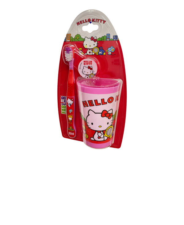 Fablab Hello Kitty Soft Toothbrush With Cup, Rounded-Tip Bristles for Kids