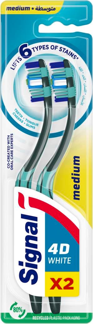 Signal 4D Medium Toothbrush Soft Bristles White 2-Pack