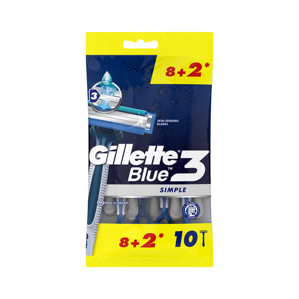 Gillette Blue3 Simple Disposable Razors Bundle, Enhanced Lubrastrip, Pivoting Head
