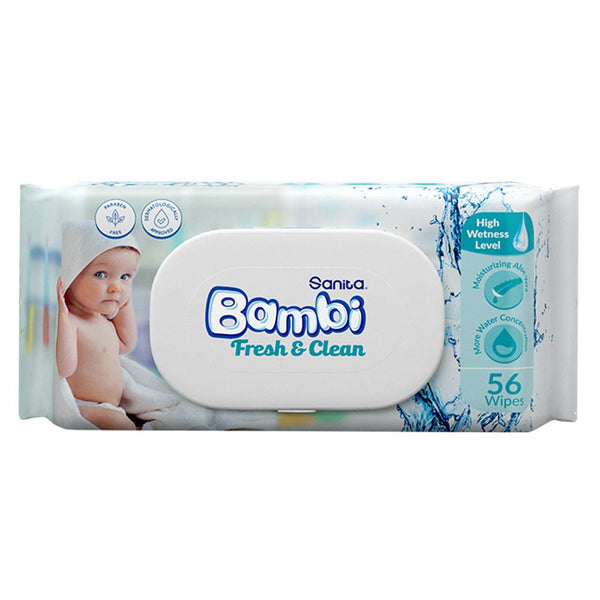 Bambi Fresh & Clean Baby Wet Wipes Aloe Vera Chamomile 56 Pieces
