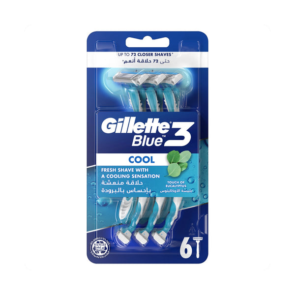 Gillette Blue3 Cool Disposable Razors Chromium-Coated Blades Pack of 6
