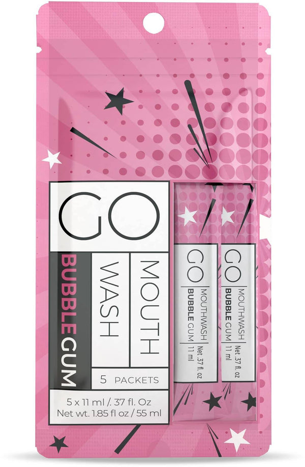 GO Bubble Gum Mouthwash Pods, Alcohol-Free Fluoride-Free Travel Pack, 5 Count