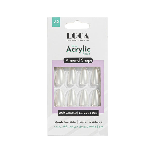 Loca Nails Acrylic Almond False Nails A2 White Water-Resistant 7-Day Wear