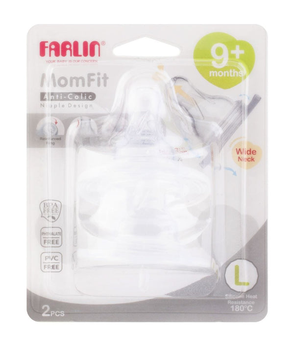 Farlin Wide-Neck Bottle Nipples Fast Flow Teat Ultra-Soft Silicone Pack of 2