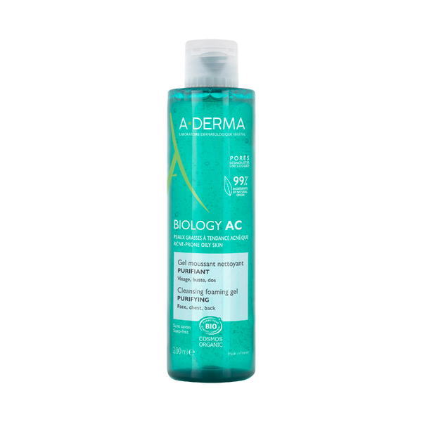 A-Derma Biology Cleansing Gel Foaming Face Cleanser for Breakout-Prone Skin 200 ml