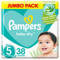 Pampers Baby-Dry Taped Diapers Aloe Vera Lotion Size 5, 1116kg, 38 Diapers
