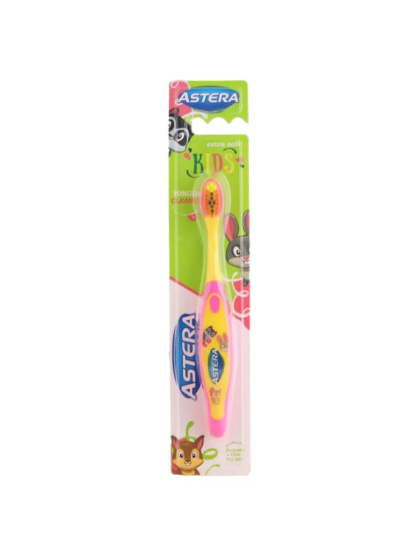 Astera Ultra Soft Kids Toothbrush with Tongue Cleaner, Assorted Colors, 1 Piece