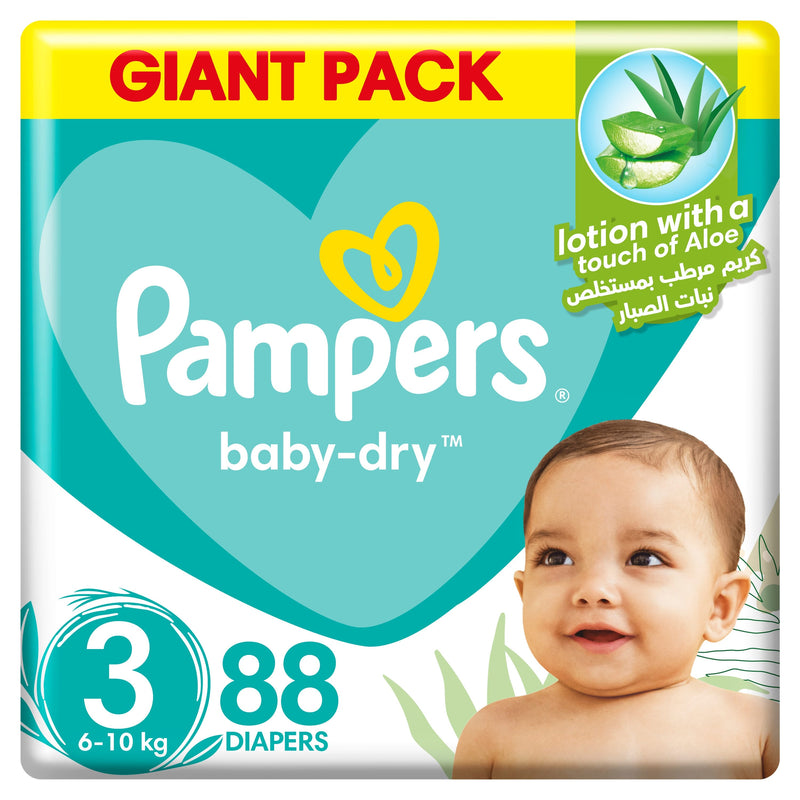 Pampers Baby-Dry Taped Diapers Aloe Vera Lotion Size 3, 6-10 kg, Giant Pack, 88 Count