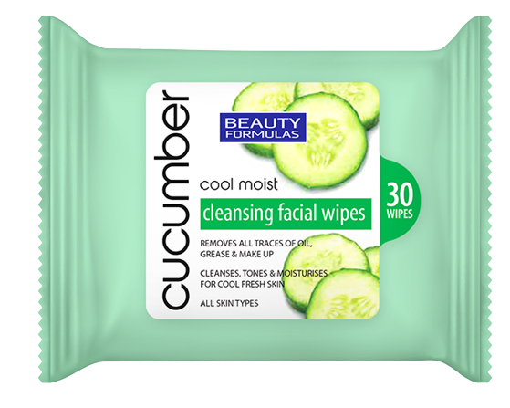 Beauty Formulas Cucumber Cool Moist Cleansing Facial Wipes, Makeup Remover, 30 Pieces