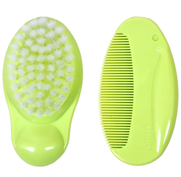 Farlin Comb and Brush Set Soft Nylon Bristles Green