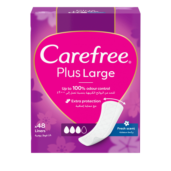 Care Free Plus Fresh Large Sanitary Pads, Thin Absorbent Daily Protection, 40+8 Free Pack