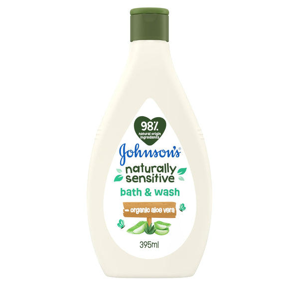 Johnson's Naturally Head to Toe Baby Wash Hair & Body Wash Organic Aloe Vera Fragrance-Free 395ml