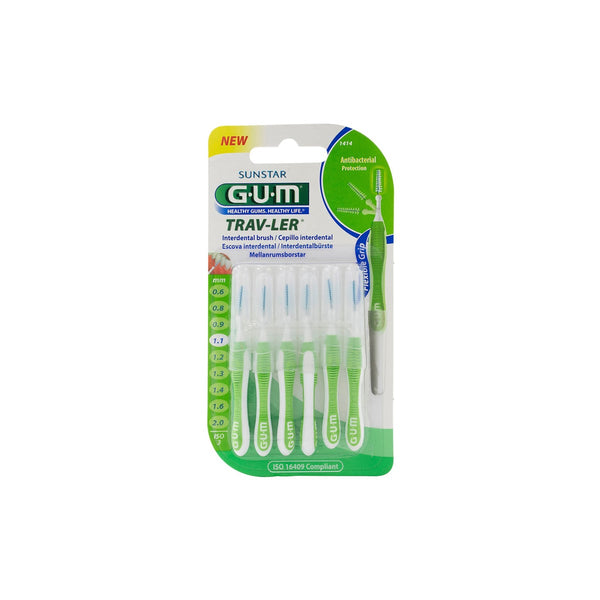 GUM Trav-Ler Interdental Brush 1.1 mm Green Chlorhexidine-Treated Fibres