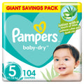 Pampers Baby-Dry Taped Diapers Aloe Vera Lotion Size 5, 11-16kg, Mega Box, 104 Diapers