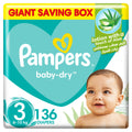 Pampers Baby-Dry Taped Diapers Aloe Vera Lotion Size 3 6-10kg 136 Diapers