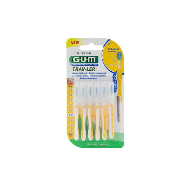 GUM Trav-Ler Interdental Brush 1.3 mm Chlorhexidine-Infused Nylon Yellow