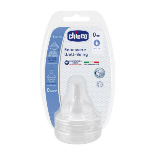 Chicco Well Being Normal Silicone Teats with Anti-Colic Valve, 2 Pieces