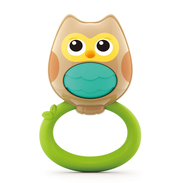 Hola Animal Orchestra Owl Maraca Rattle, Easy-Grip Sensory Teether Toy, 3 Months+