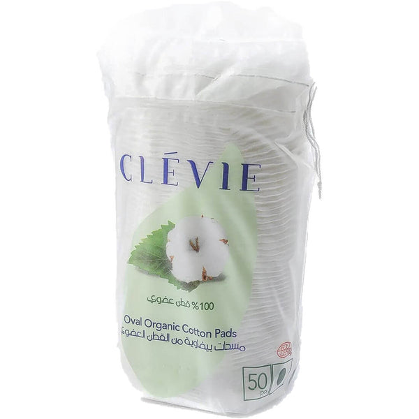 Clevie Oval Organic Cotton Pads Stitched Edges Soft Absorbent 50 Pieces