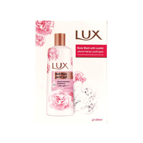LUX Soft Rose Body Wash with Hyaluronic Acid and Loofah, 250 ml