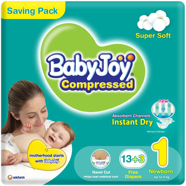BabyJoy Compressed Newborn Diapers Size 1, Flexible Waist, 16 Pack