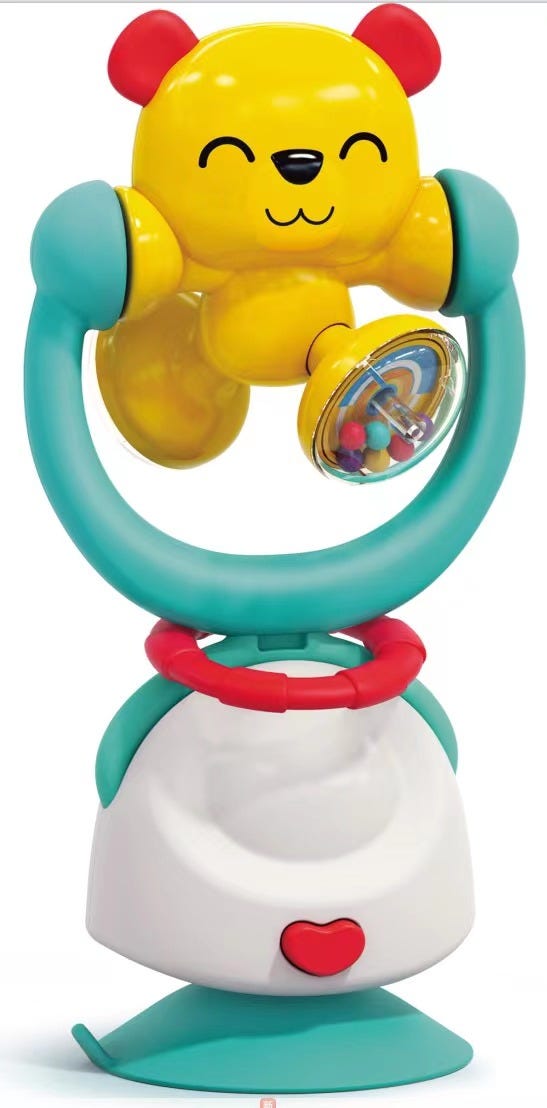 Hola 2-in-1 Kung Fu Bear Highchair Toy and Baby Rattle, Suction Cup, 6M+