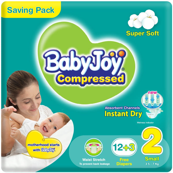 BabyJoy Compressed Size 2 Small Diapers, Soft Cotton Touch, 15-Pack