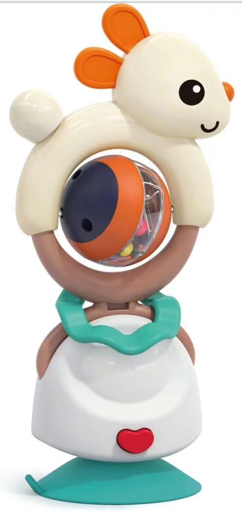 Hola 2-in-1 Naughty Rabbit Highchair Toy and Baby Rattle, Suction Cup, 6M+