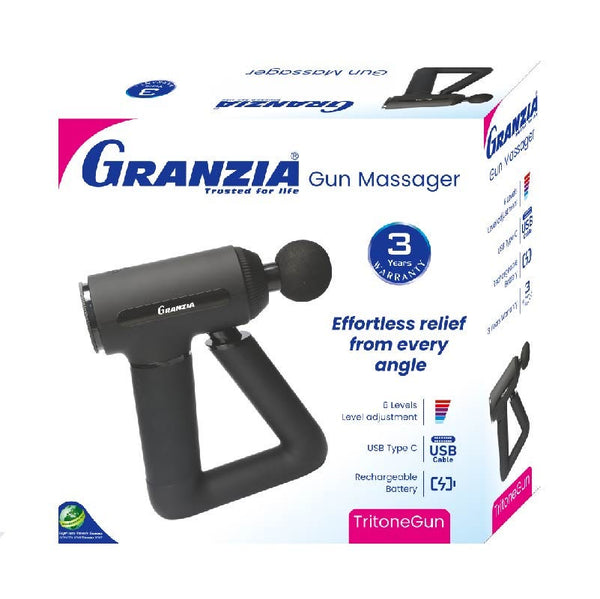 Granzia TritoneGun Massage Gun, Percussion Massager, 6 Levels, 4 Interchangeable Heads, USB-C Rechargeable