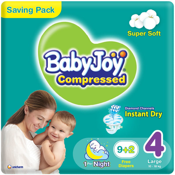 BabyJoy Compressed Size 4 Large Diapers Flexible Waist 11 Pieces