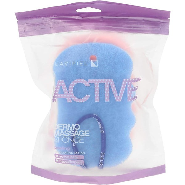 Suavipiel Soft Leather Bath Sponge Microfiber Honeycomb Pattern Blue and Pink