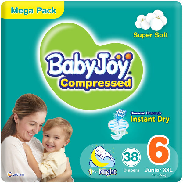 BabyJoy Compressed Size 6 Regular Baby Diapers, Soft Cotton Touch, 38 Count