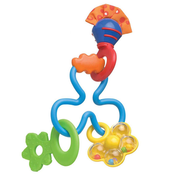 Playgro Twirly Whirl Rattle Baby Activity Toy with Teether, Beads and Crinkle Sounds