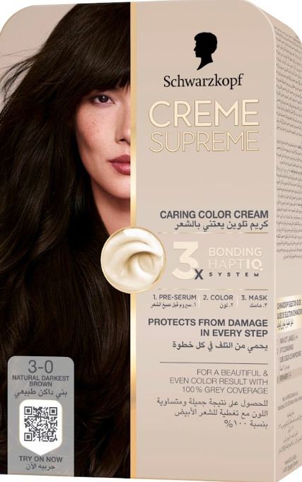 Schwarzkopf Creme Supreme Hair Color Cream Kit 3-0 Natural Darkest Brown