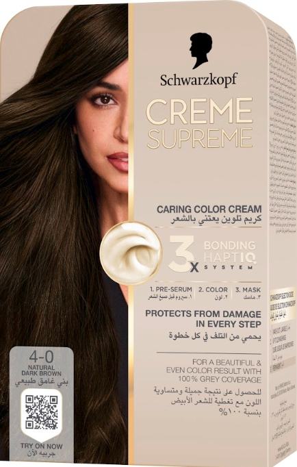 Schwarzkopf Creme Supreme Hair Color Kit Cream 3-Step HAPTIQ System Natural Dark Brown 4-0