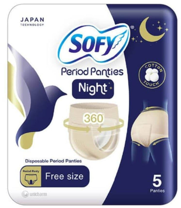 Sofy Period Night Panties Absorbent Reusable Underwear Free Size, 5 Pieces