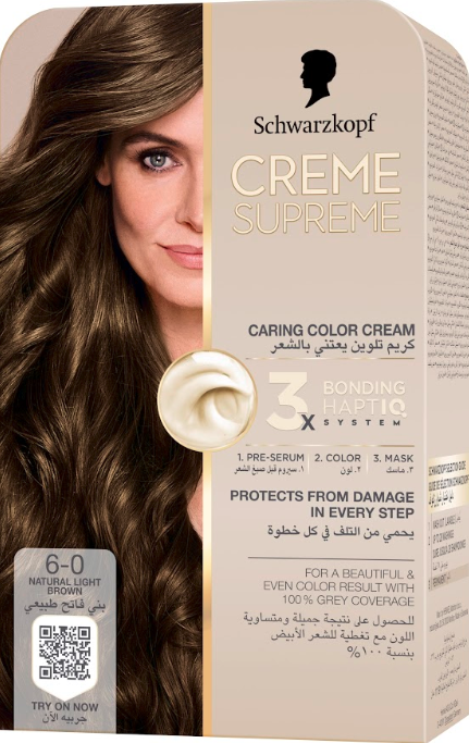 Schwarzkopf Creme Supreme Hair Color Cream Kit 6-0 Natural Light Brown