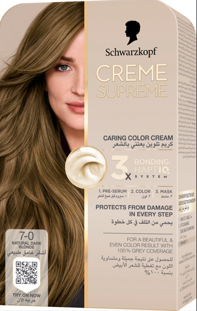 Schwarzkopf Creme Supreme Hair Color Cream 3-Step Bonding System Natural Dark Blonde 7-0 Full Kit