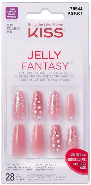 Kiss Gel Fantasy Jelly Nails Be Jelly KGFJ01C Translucent High-Shine Long Coffin Red Pink Coral