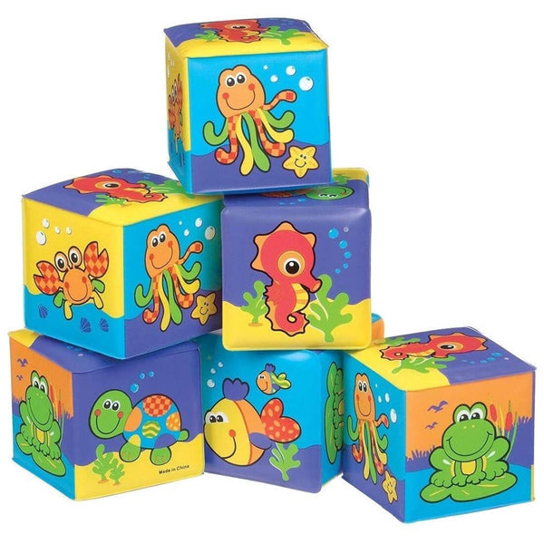 Playgro My First Soft Blocks Building Toys, Bright Colors, Animal Designs, 6 Pieces