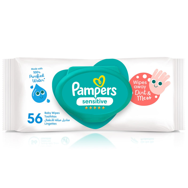 Pampers Sensitive Protect Baby Wipes, Purified Water, Fragrance-Free, Alcohol-Free, 56 Wipes