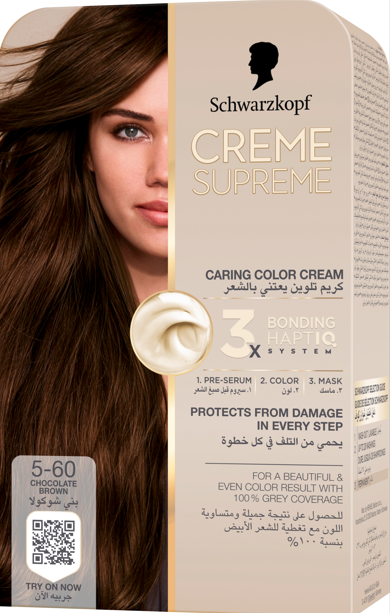 Schwarzkopf Creme Supreme Full Hair Color Kit 5-60 Chocolate Brown with HAPTIQ Bonding System