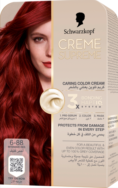 Schwarzkopf Creme Supreme Hair Color Cream Kit 6-88 Intensive Red with HAPTIQ Bonding System