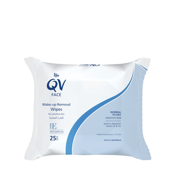 QV Face Make-Up Removal Wipes Fragrance-Free Safflower Oil Vitamin E 25 Wipes
