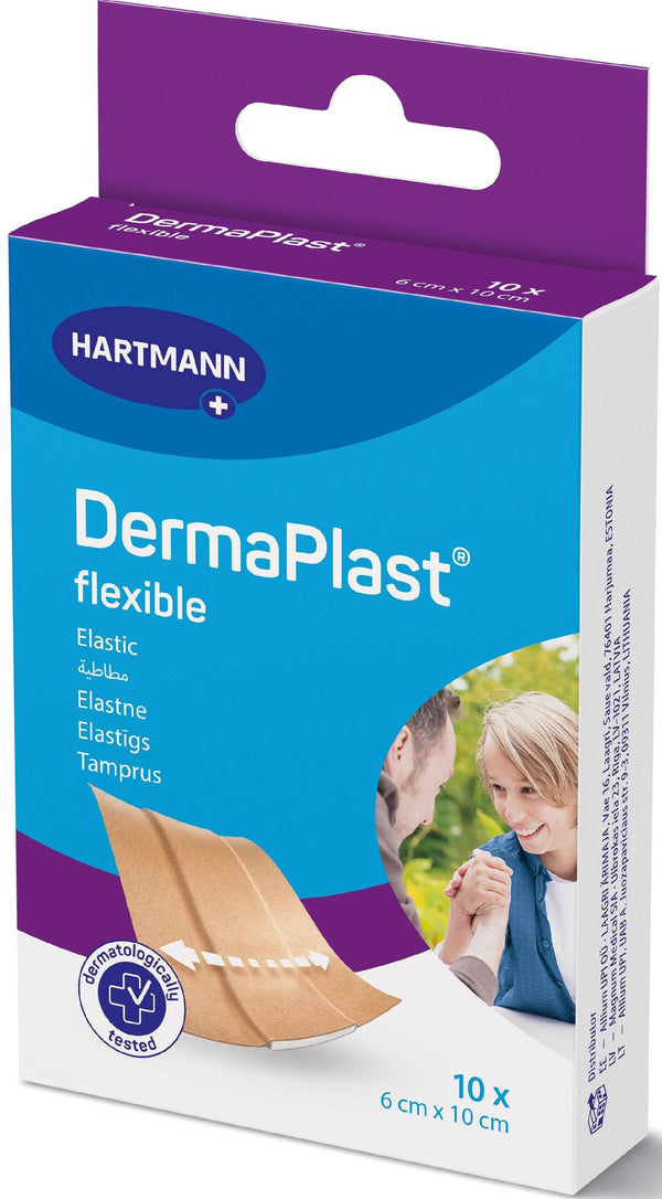 Dermaplast Flexible Elastic Plasters, Breathable Skin-Friendly Pad, 10 Pieces