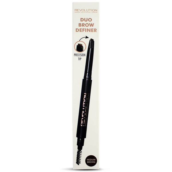 Makeup Revolution Duo Brow Definer Pencil Precision Tip and Definition Brush Light Brown 1 Pc