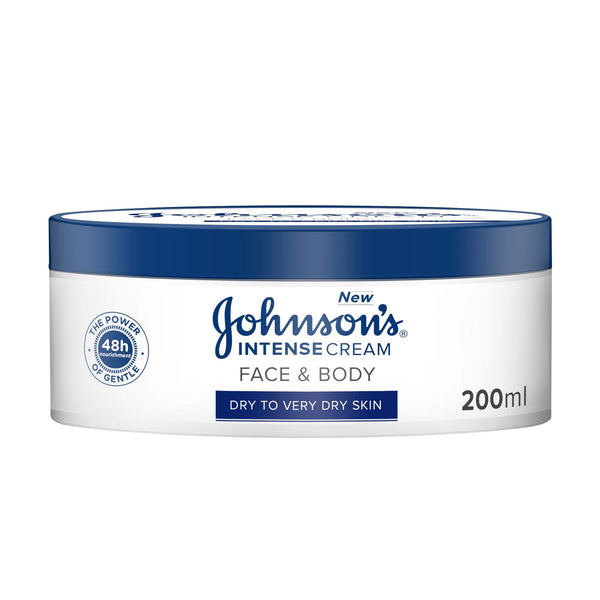 Johnson's Intense Face & Body Cream Fast-Absorbing Vitamin E Dry Skin 200ml