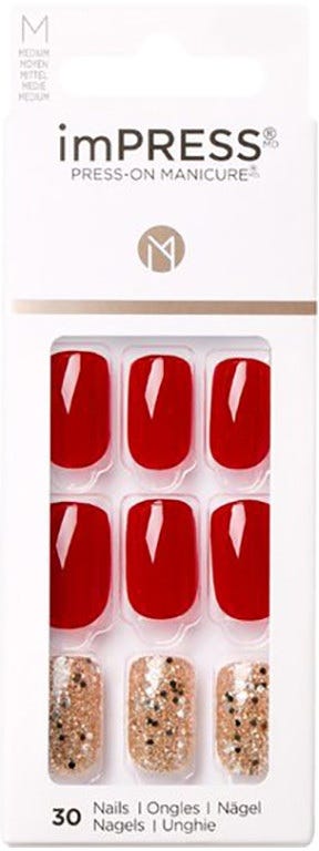 KISS imPRESS Medium Press-On Nails Last Love Pink Glitter Glossy Finish KIMM09C 10 Nails