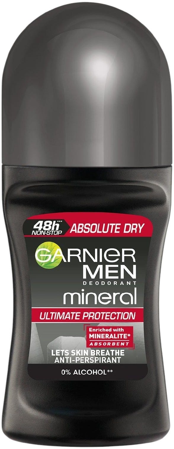 Garnier Mineral Men Absolute Dry Deodorant Roll-On Aluminum Chlorohydrate 50 ml